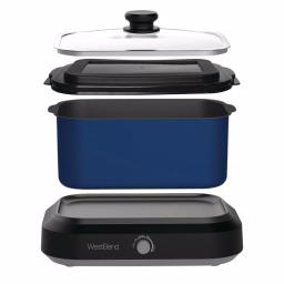 West Bend 6 Qt. Blue Non-Stick Versatility Slow Cooker with Griddle Base, Travel Lid, and Thermal Tote thumbnail 4