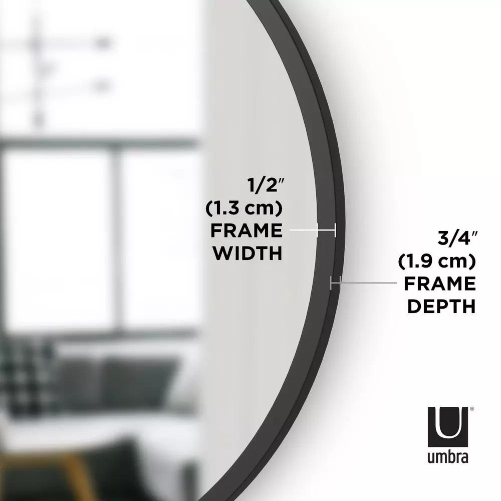 Umbra HUB Contemporary Round Mirror with Black Rubber Rim, 24 in.