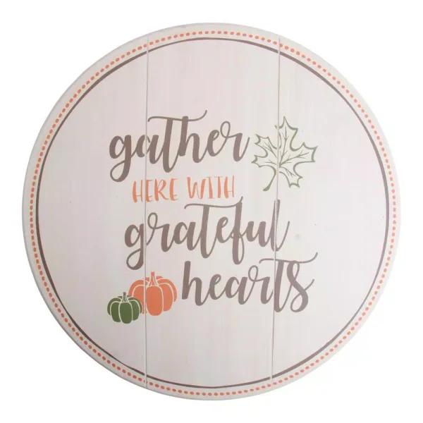 Home Essentials 14 in. Harvest Devotions Wooden Lazy Susan - Rustic Round Serving Tray
