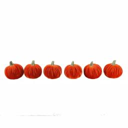 Flora Bunda 3 in. Fall Harvest Orange Velvet Pumpkins Set of 6 - Indoor Tabletop Decor thumbnail 3