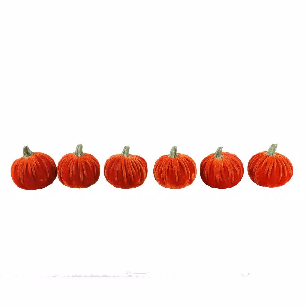 Flora Bunda 3 in. Fall Harvest Orange Velvet Pumpkins Set of 6 - Indoor Tabletop Decor