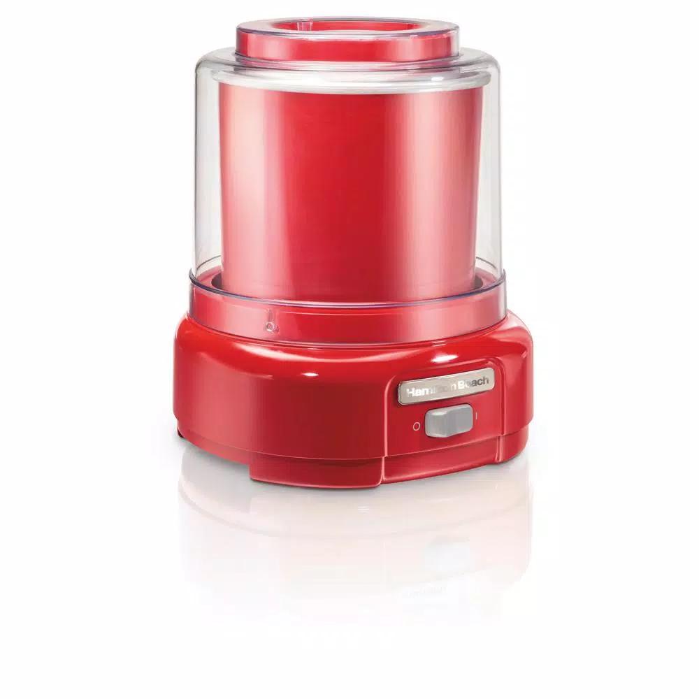 Hamilton Beach 1.5 Quart Ice Cream Maker, Red Countertop Frozen Dessert Machine