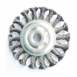 Robtec 4 in. Stainless Steel Twisted Knot Wire Wheel Brush, 5/8"-11 Threaded Arbor thumbnail 1