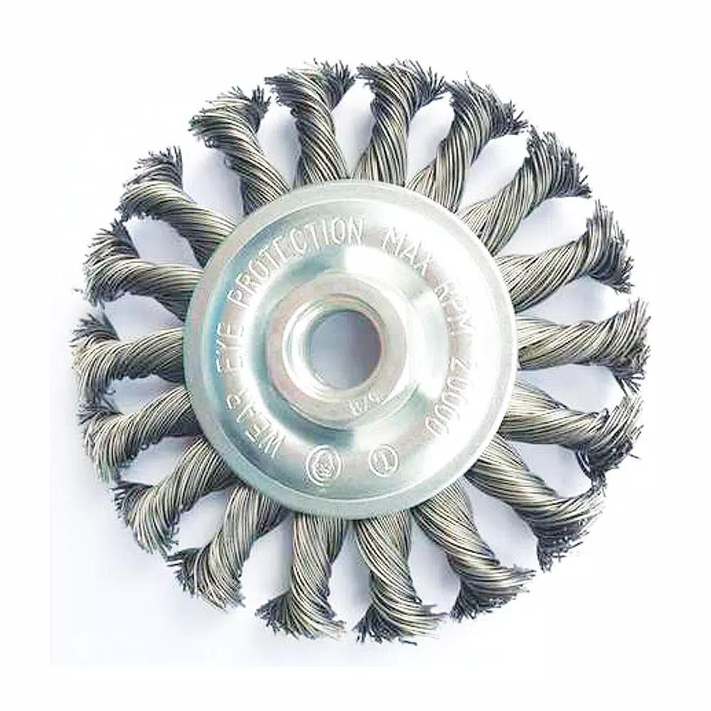 Robtec 4 in. Stainless Steel Twisted Knot Wire Wheel Brush, 5/8"-11 Threaded Arbor
