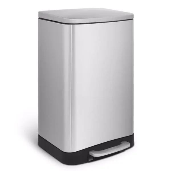 Innovaze 10.6 Gallon Brushed Stainless Steel Rectangular Step-On Trash Can with Fingerprint Resistant Finish