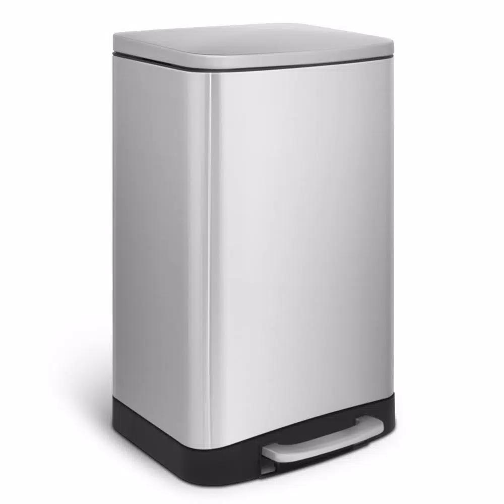 Innovaze 10.6 Gallon Brushed Stainless Steel Rectangular Step-On Trash Can with Fingerprint Resistant Finish