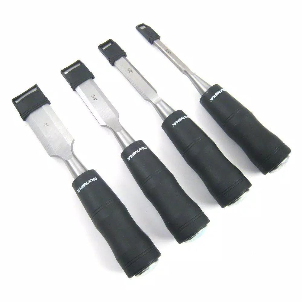 OLYMPIA Tools 4-Piece Wood Chisel Set, Hardened Drop Forged Alloy Steel