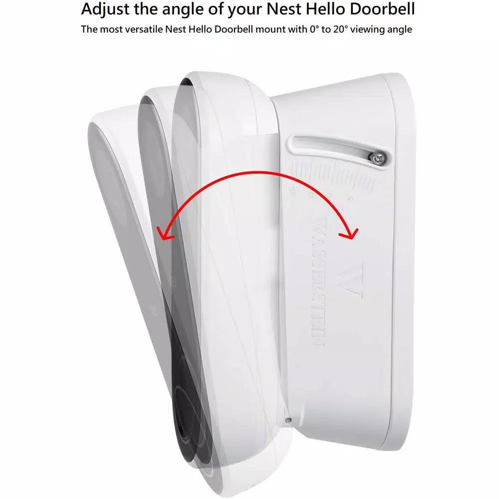 Wasserstein Adjustable Vertical Wall Mount Kit for Google Nest Hello Video Doorbell, White