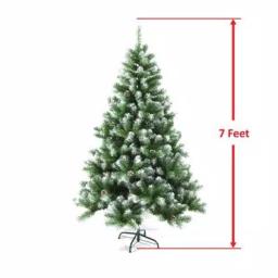 Aleko 7 ft. Unlit Flocked Artificial Christmas Tree with Pine Cones thumbnail 2