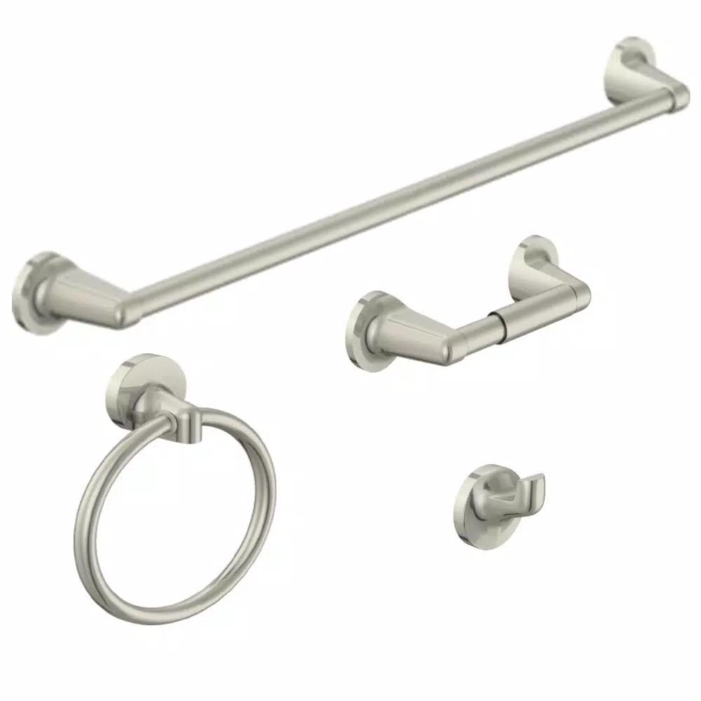 Design House Alta Bay 4-Piece Bathroom Hardware Accessory Kit, Brushed Nickel