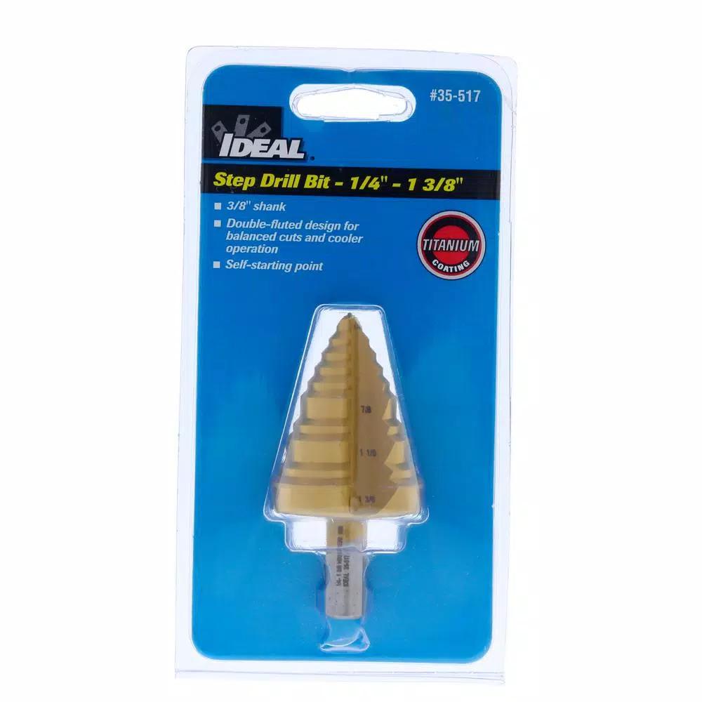Ideal Titanium Nitride Coated Step Drill Bit, 1/4 in. to 1 3/8 in., 3/8 in. Shank