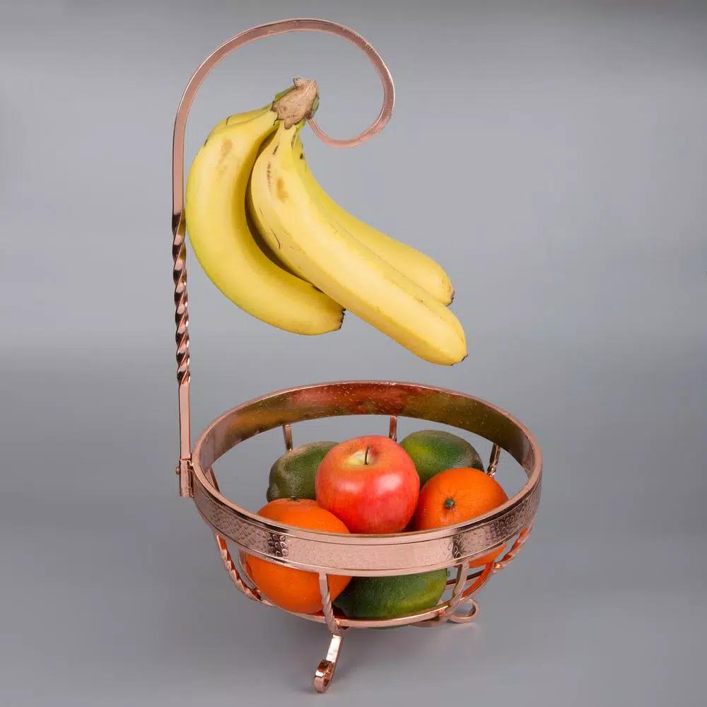 Creative Home Deluxe Copper Plated Wrought Iron Fruit Basket with Removable Banana and Grape Hanger