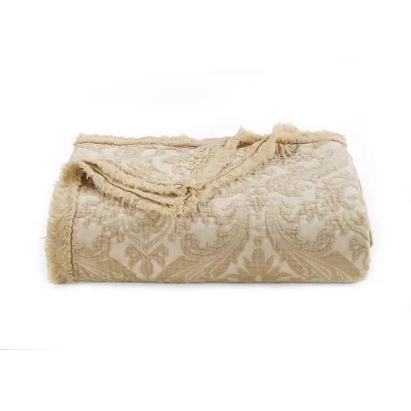 Donna Sharp Oatmeal Damask Cotton Oversized Throw Blanket with Fringed Edges