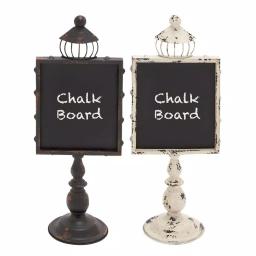 LITTON LANE 21 in. Rustic Wooden Chalkboard Set with White and Black Iron Stands (2-Pack) thumbnail 2