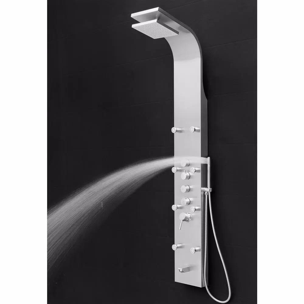 AKDY 65 in. Stainless Steel 8-Jet Shower Panel System with Rainfall Head, Handshower & Tub Spout