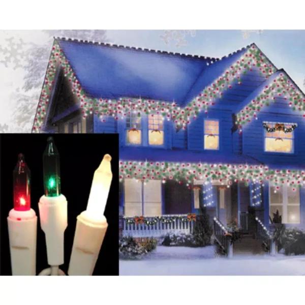 Sienna 100-Count Mini Icicle Christmas Lights - Red, Green, and Frosted Clear Bulbs with White Wire