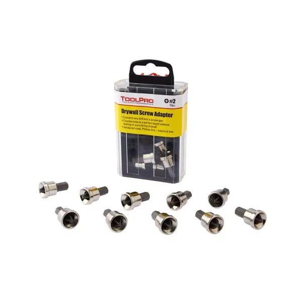 ToolPro #2 Phillips Bit Drywall Screw Adapters with Interlocking Storage Box (10-Pack)