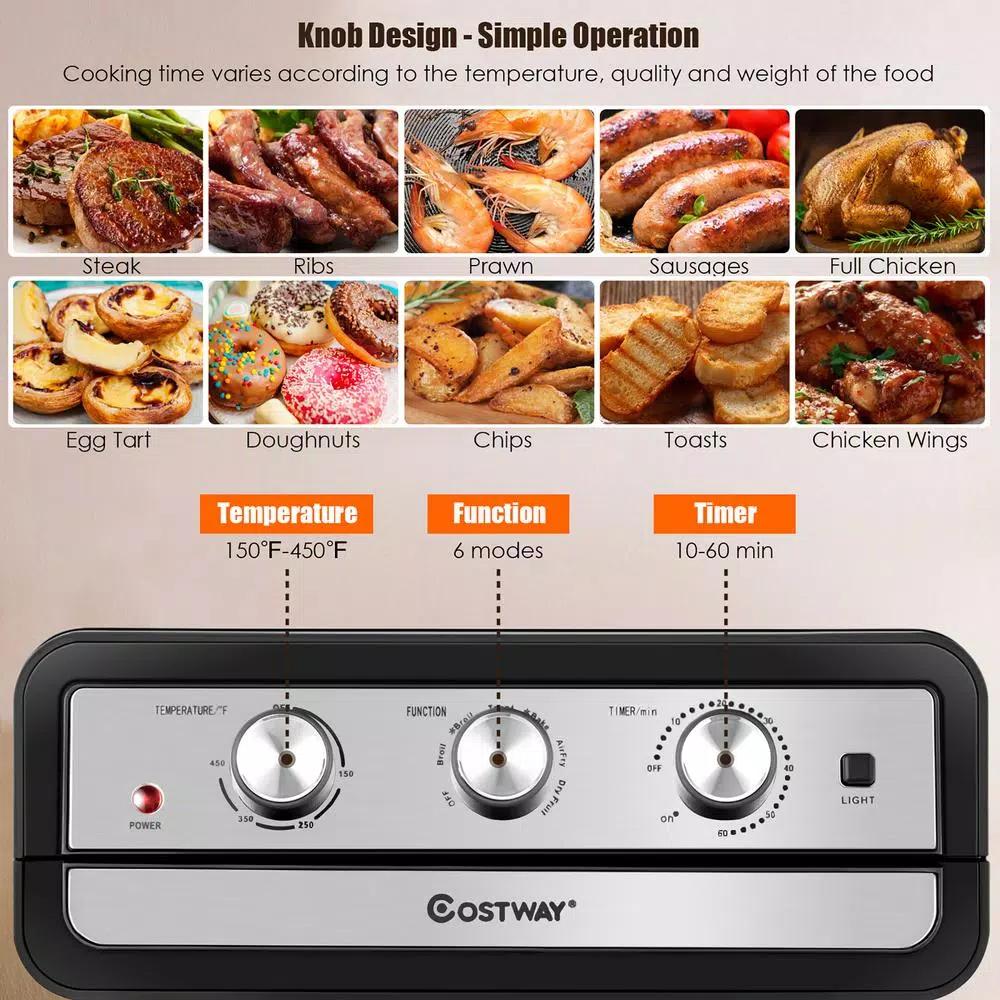 Costway 23 Qt. Black Air Fryer Oven with Rotisserie, 6-in-1 Convection Toaster Oven, 1700W