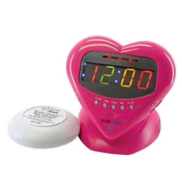 Sonic Alert Sonic Boom Sweetheart Digital Alarm Clock with Bed Vibrating Unit - Pink Heart Shape