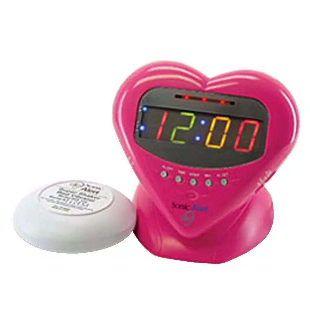 Sonic Alert Sonic Boom Sweetheart Digital Alarm Clock with Bed Vibrating Unit - Pink Heart Shape