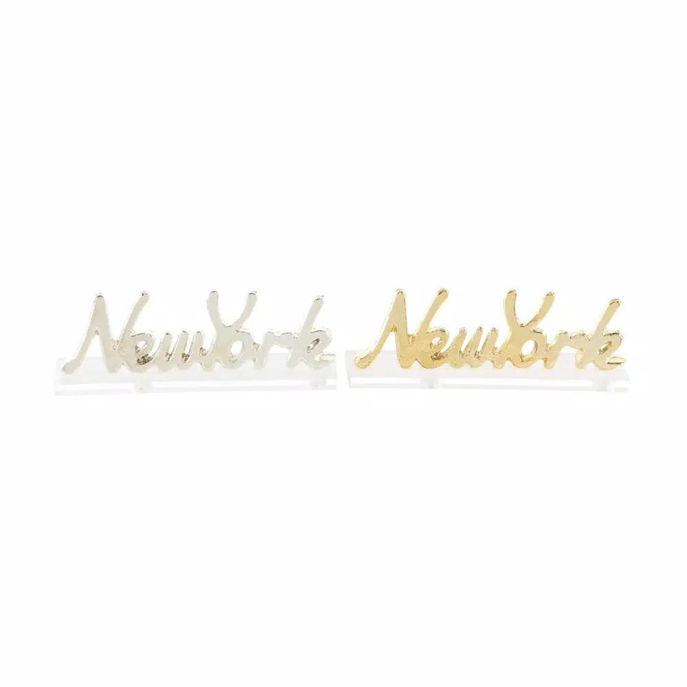 LITTON LANE New York Letter Cut-outs with Clear Acrylic Base, Gold and Silver Aluminum (Set of 2)