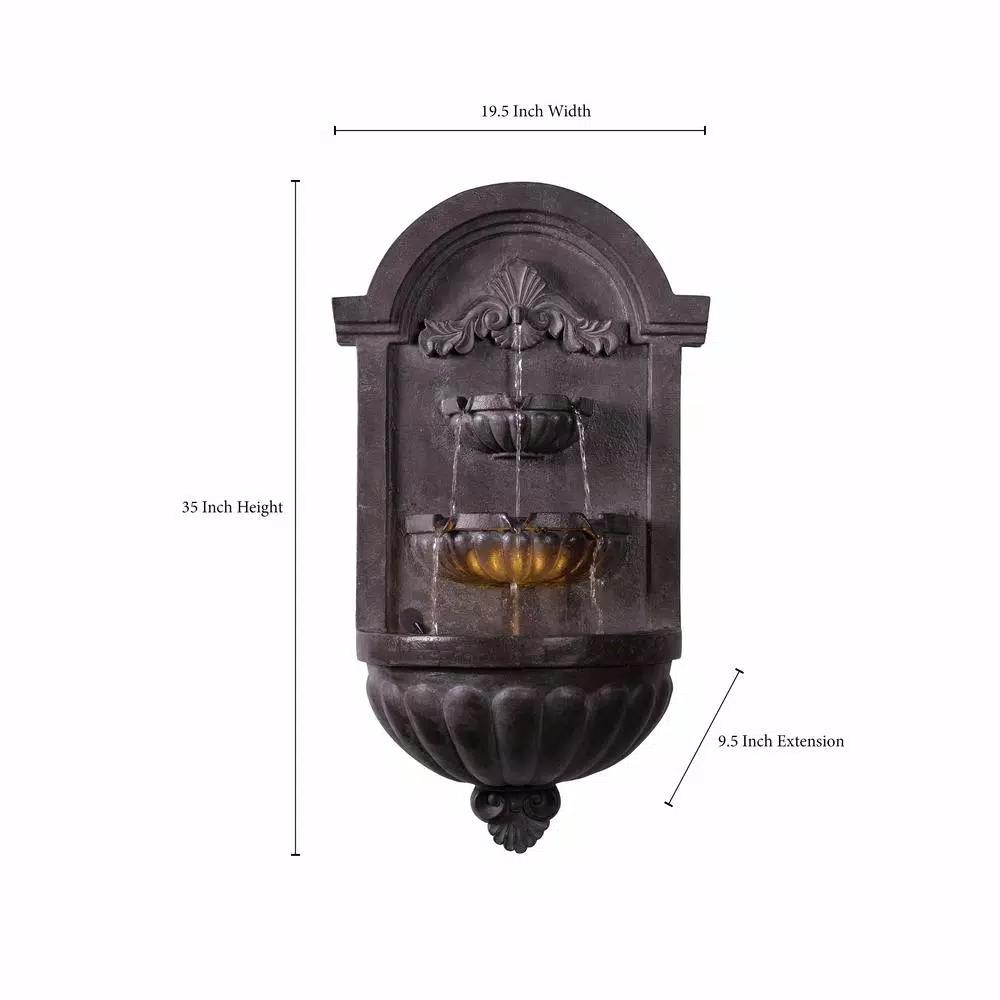 Kenroy Home San Pablo Resin Wall Fountain with LED Light, Plum Bronze, 35-inch