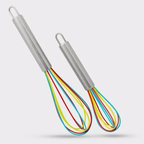 ExcelSteel Stainless Steel Tri-Color Silicone Coated Whisk Set, 8 in. and 10 in. (Set of 2)