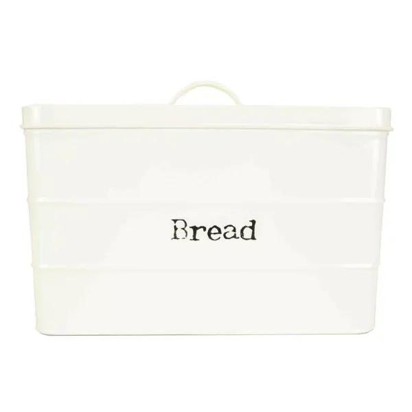 Home Basics Vintage Style Tin Bread Box - Ivory Metal Bread Canister with Airtight Lid
