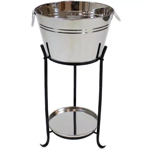 Sunnydaze Decor 5-Gallon Stainless Steel Ice Bucket Cooler with Iron Stand and Serving Tray