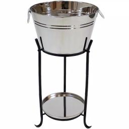 Sunnydaze Decor 5-Gallon Stainless Steel Ice Bucket Cooler with Iron Stand and Serving Tray thumbnail 1