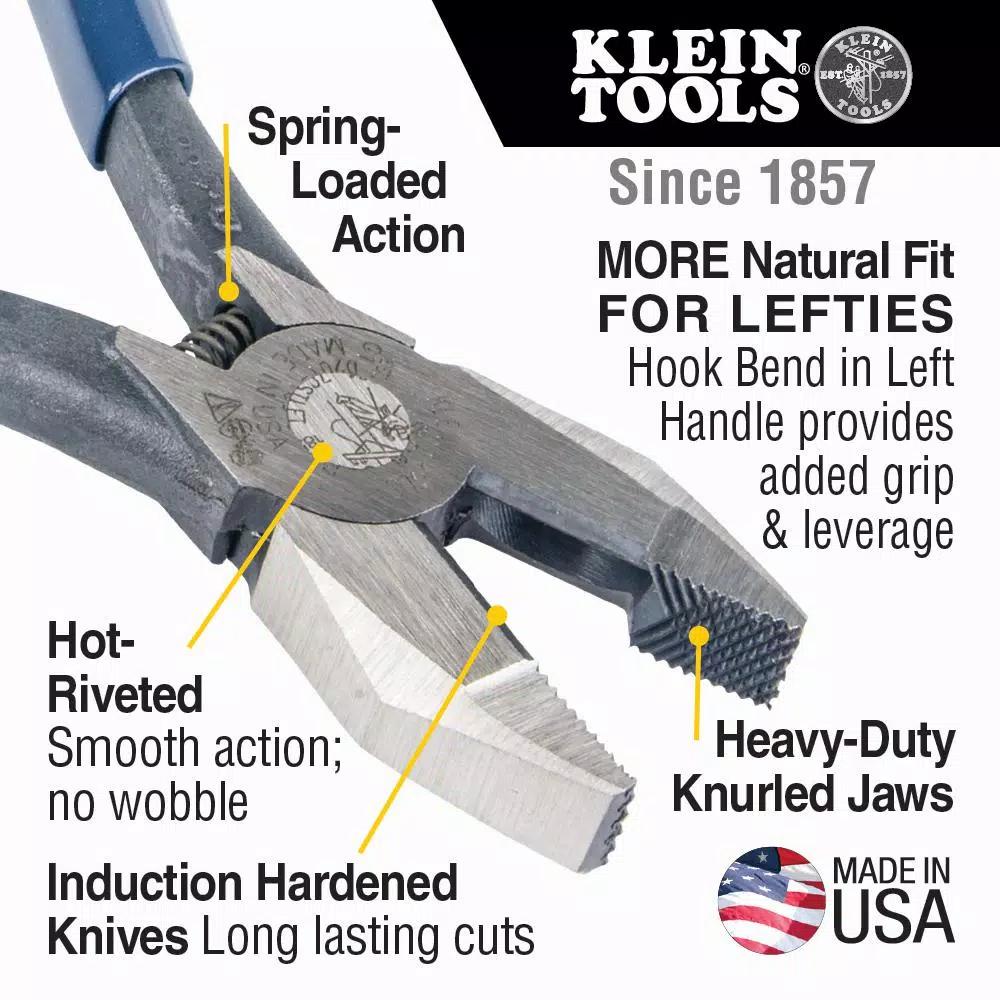 Klein Tools 9 in. Left Handed Ironworker's Rebar Pliers, Spring Loaded, Induction Hardened