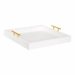 Kate and Laurel Lipton 16 in. White and Gold Decorative Wood Tray with Metal Handles thumbnail 1