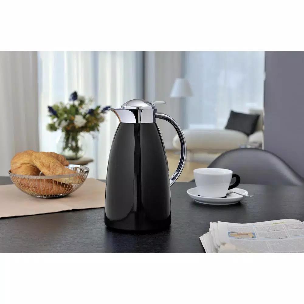 Alfi Gusto Glass Vacuum Carafe, 1.06 Qt. Black Lacquered Metal Thermal Server