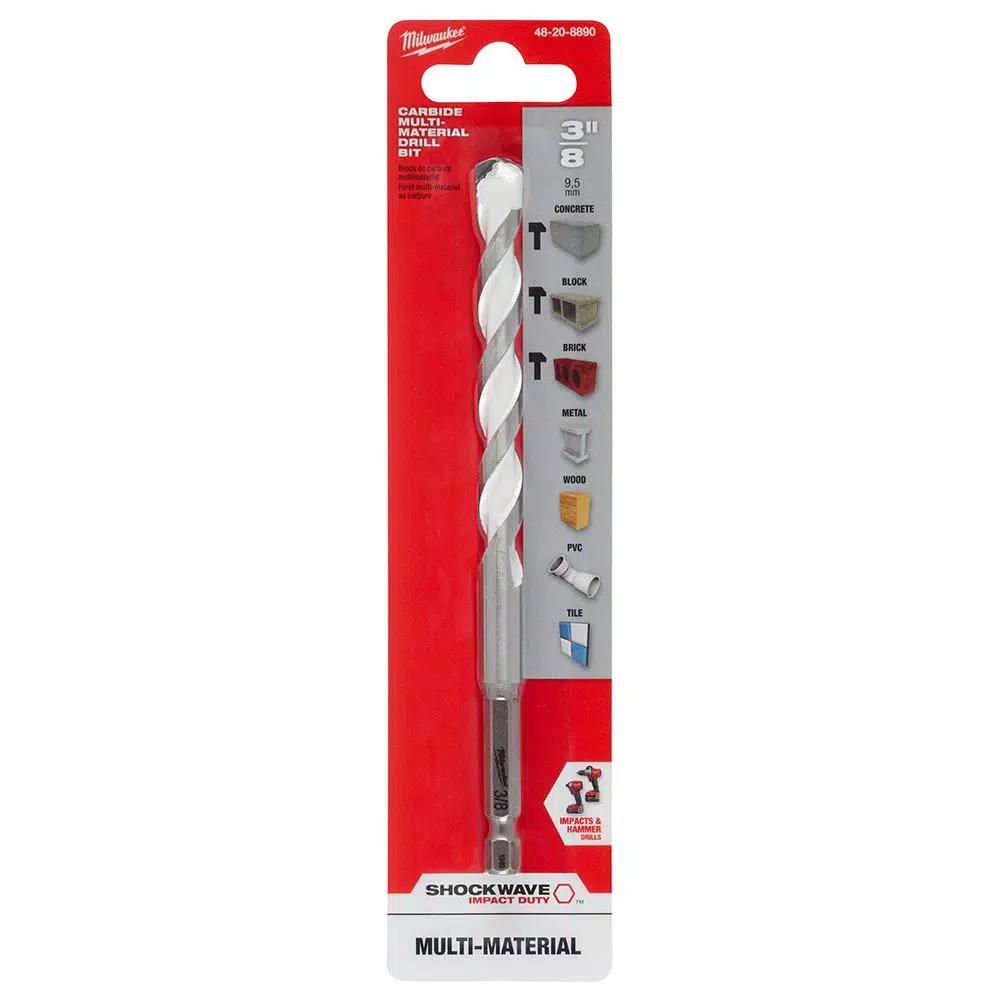 Milwaukee SHOCKWAVE 3/8 in. Carbide Multi-Material Drill Bit, 1/4 in. Hex Shank