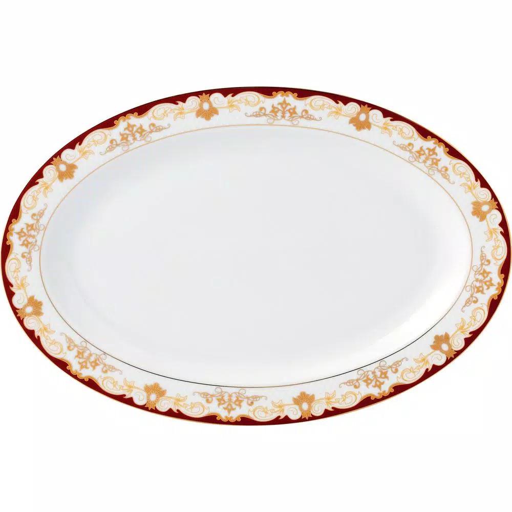 Lorren Home Trends La Luna Mabel 57-Piece Red Bone China Dinnerware Set, Service for 8
