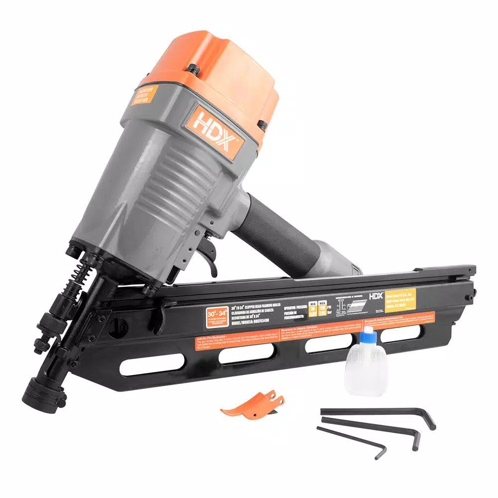 HDX 34° Corded Pneumatic Clipped Head Framing Nailer, 10 Gauge