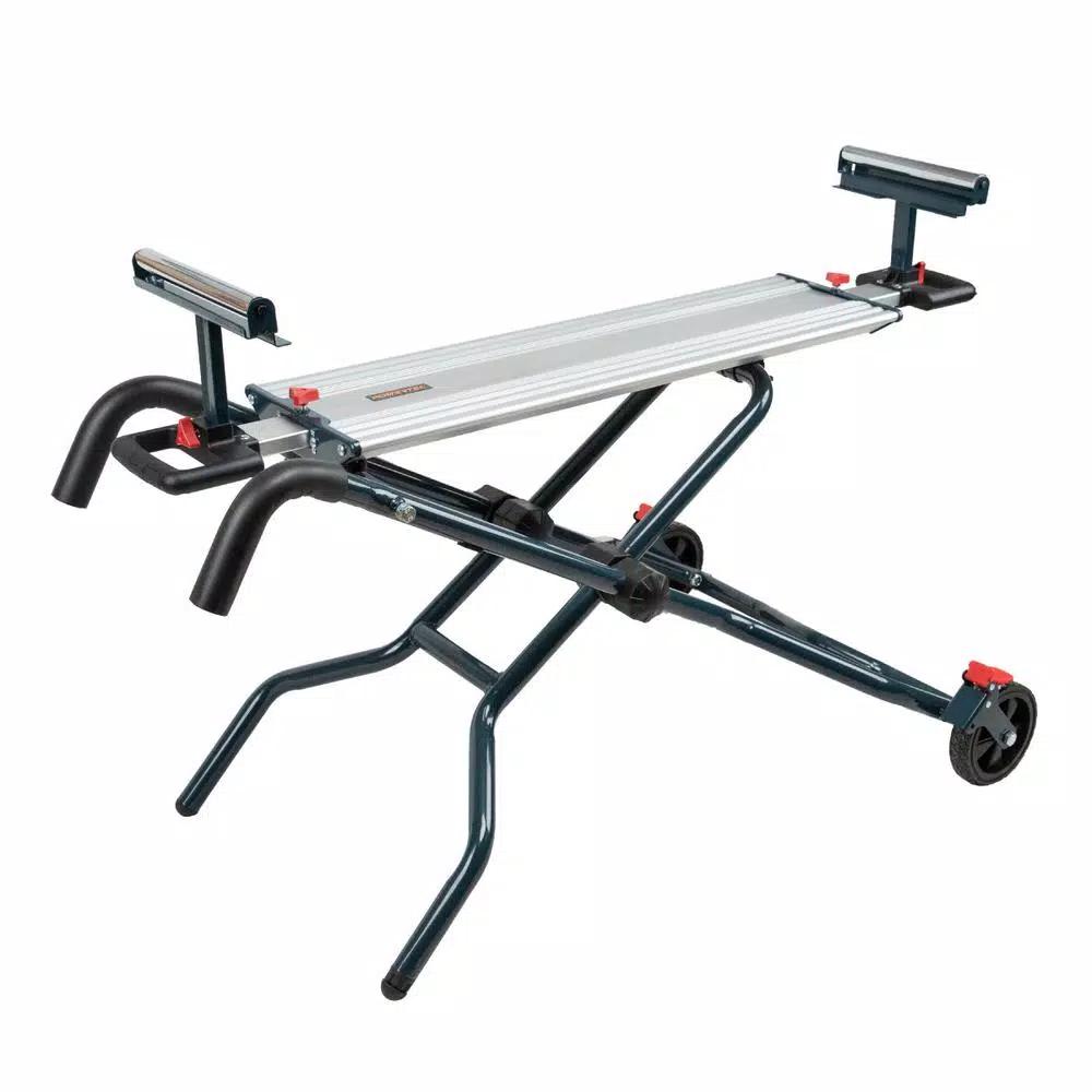 POWERTEC Dual Position Portable Miter Saw Stand with Wheels and Aluminum Bed