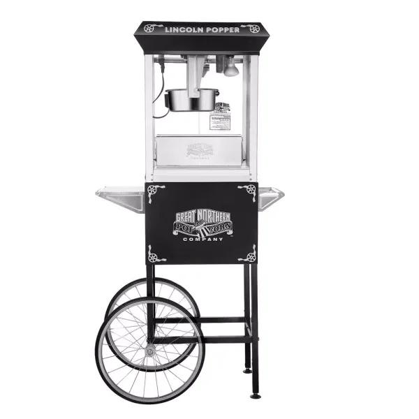 Great Northern Popcorn Lincoln 8 oz. Black Popcorn Machine with Mobile Serving Cart