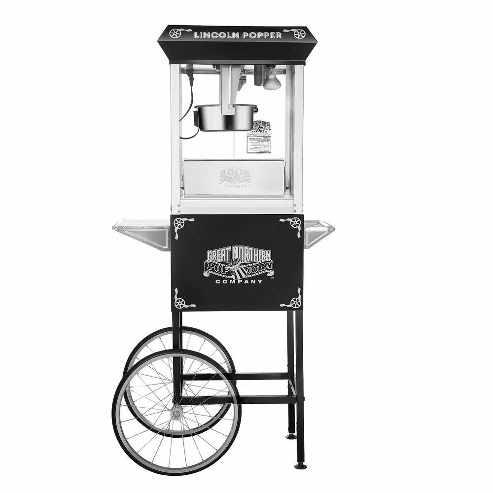 Great Northern Popcorn Lincoln 8 oz. Black Popcorn Machine with Mobile Serving Cart