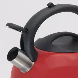 ExcelSteel 3 Qt. Red Stainless Steel Whistling Tea Kettle with Stay-Cool Bakelite Handle thumbnail 2