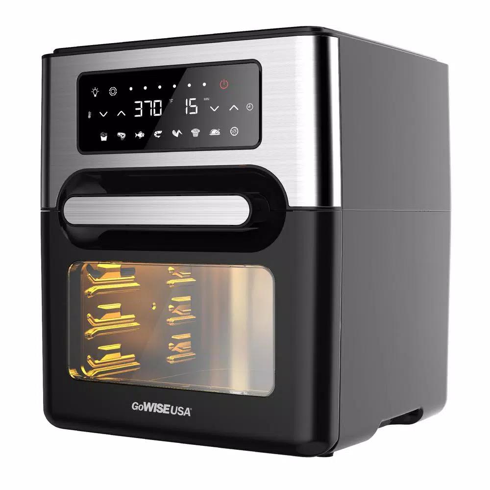 GoWISE USA 1700W 12.7 Quart Air Fryer Toaster Oven with Rotisserie and Dehydrator, Black