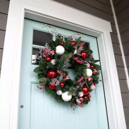 Village Lighting Company 30 in. Pre-Lit LED Nordic Red and White Christmas Wreath with Remote thumbnail 4