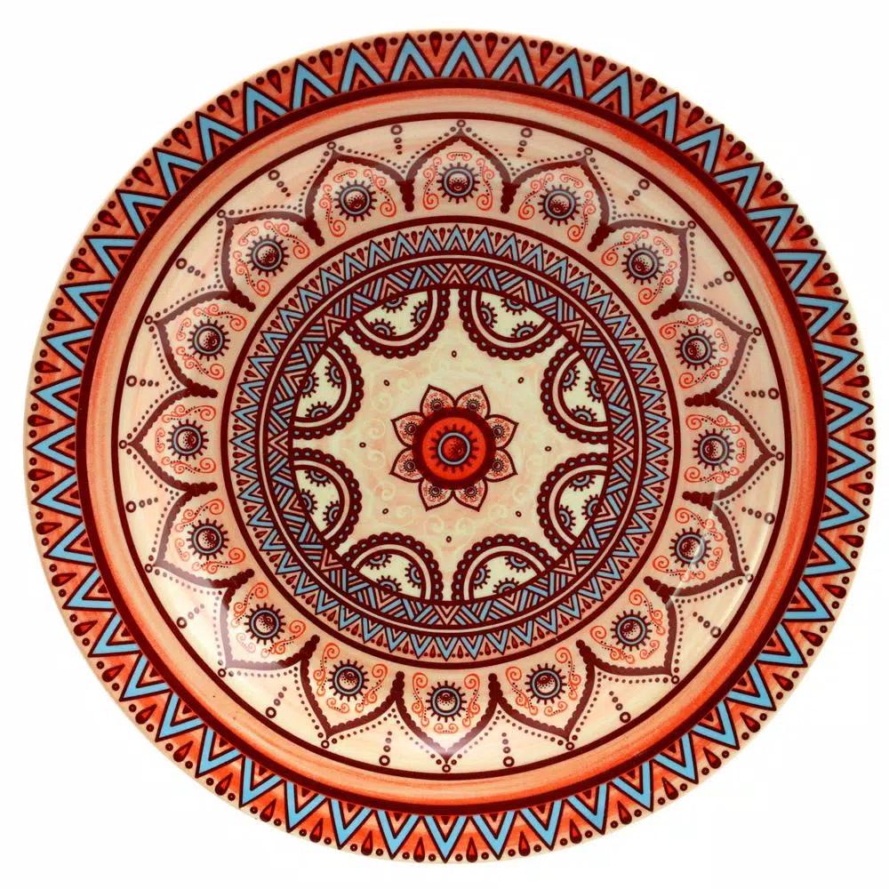 Elama Zen Rust Mozaik 16-Piece Stoneware Dinnerware Set, Service for 4, Orange Bohemian Style