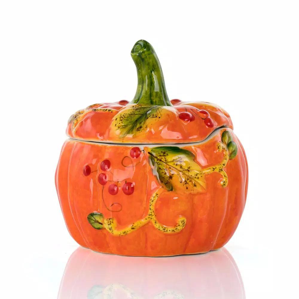 Gibson Home Stoneware Pumpkin Cookie Jar with Lid, Orange