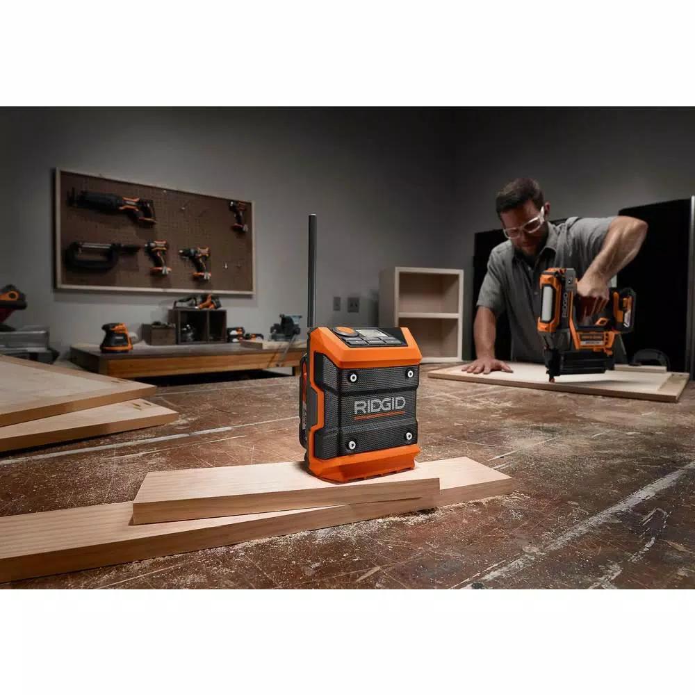 RIDGID 18V Cordless Mini Bluetooth Jobsite Radio Kit with 2.0 Ah Battery and Charger