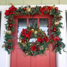 Village Lighting Company 9 ft. Pre-Lit Red Magnolia Christmas Garland with 100 LED Mini Lights thumbnail 7