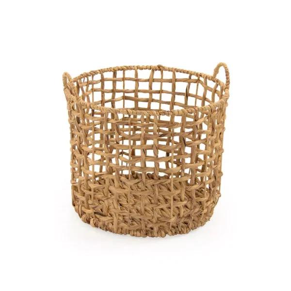 Zentique Large Round Handwoven Water Hyacinth Wicker Basket with Handles