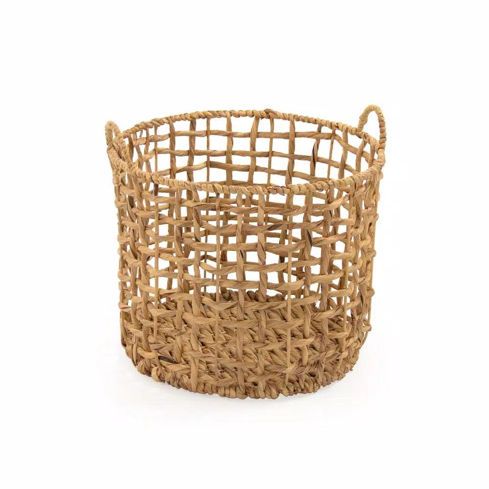Zentique Large Round Handwoven Water Hyacinth Wicker Basket with Handles