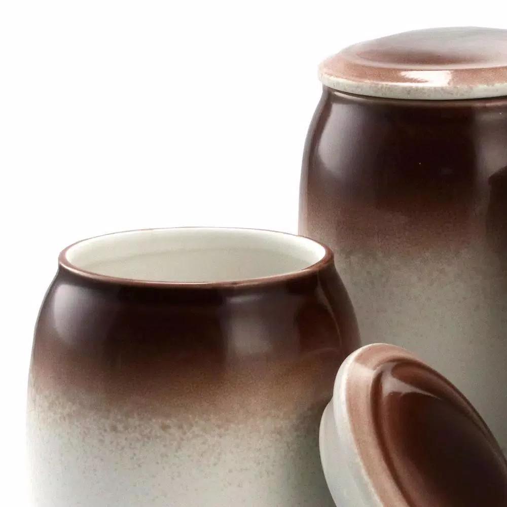 Elama Toasted Coconut 3-Piece Ceramic Kitchen Canister Set with Airtight Lids