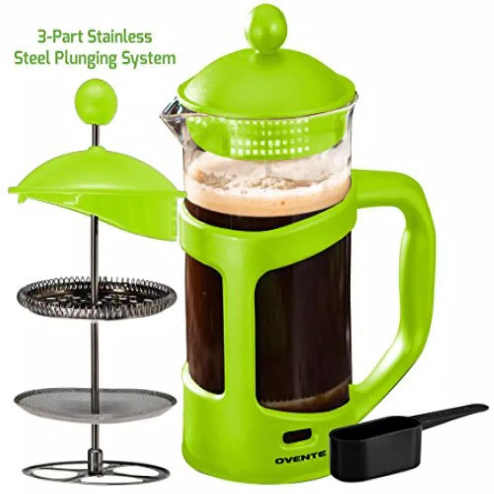 Ovente 8-Cup Green French Press - Heat-Resistant Borosilicate Glass Coffee and Tea Maker with Measuring Scoop